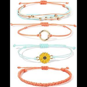 Cute Coral Sunflower Strings Bracelet Handmade Braided Charms
